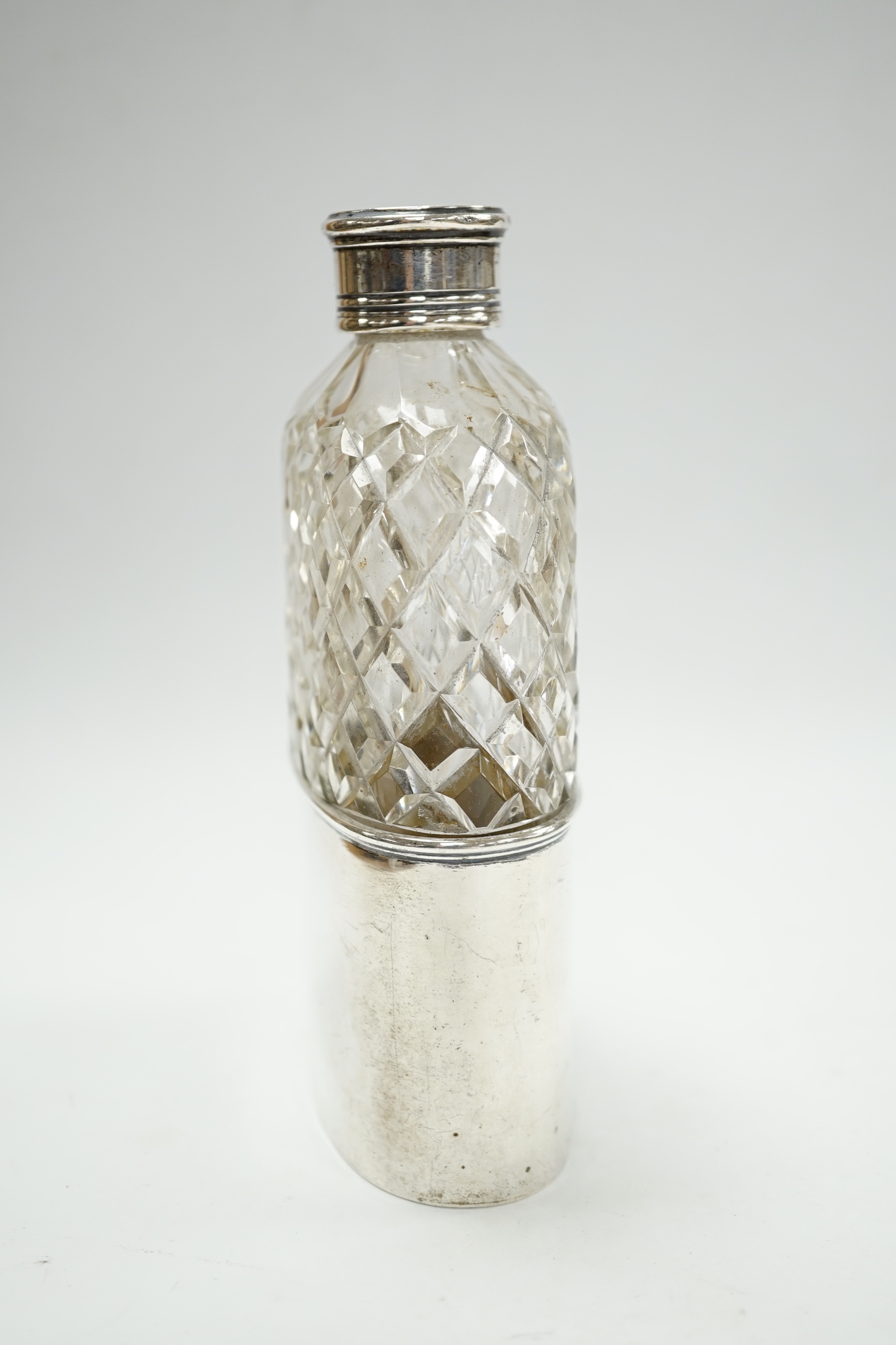 A Victorian silver mounted cut glass hip flask, by Roberts & Belk, Sheffield, 1850, 13.4cm.